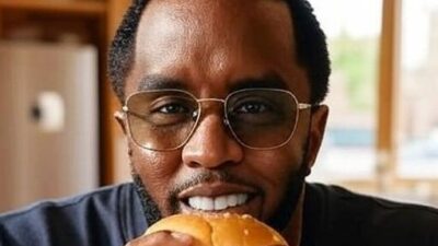 Diddy eating a cheeseburger / via Grok AI