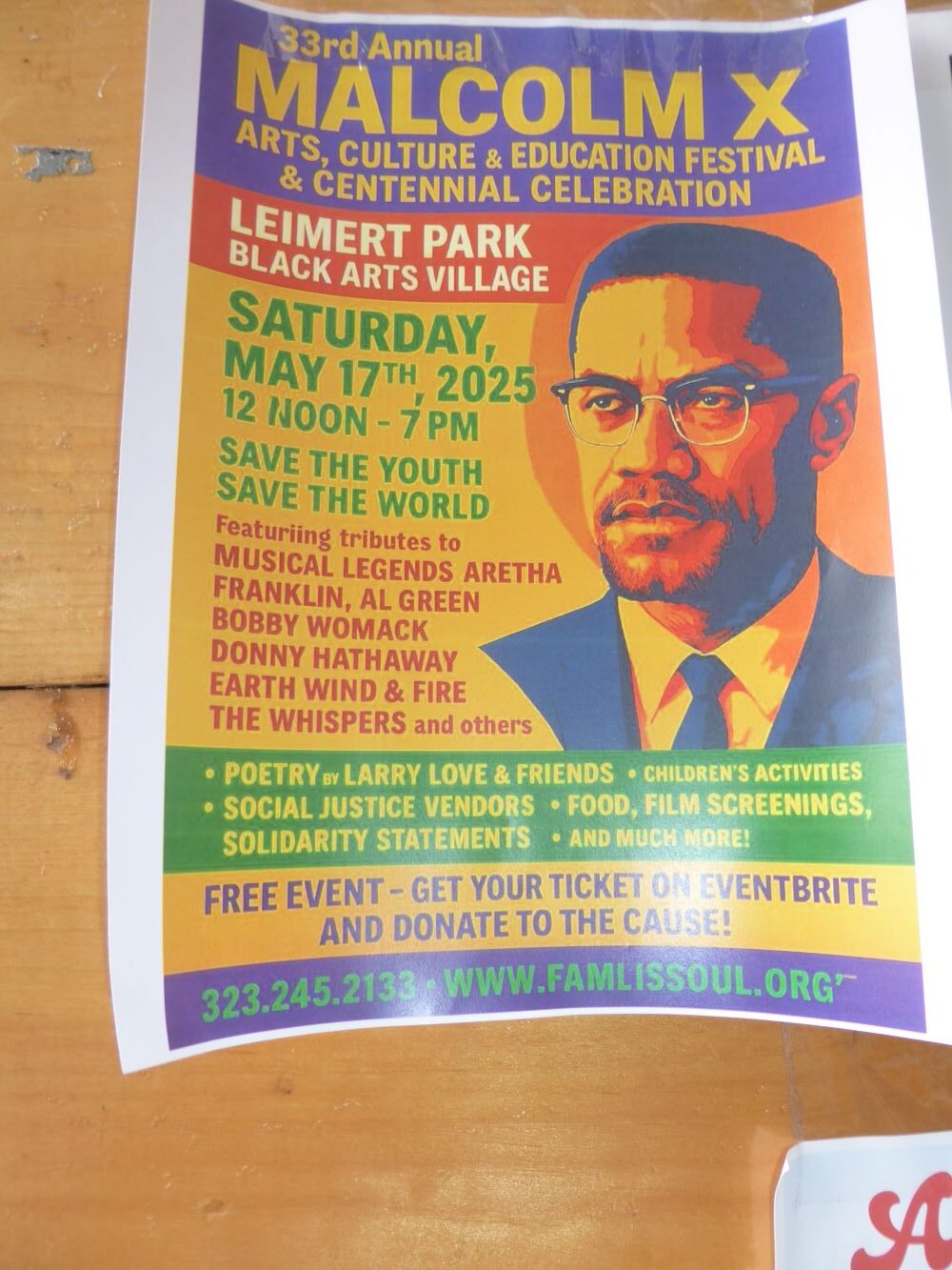 L.A. Honors Malcolm X’s 100th Birthday With Street Dedication // Malcolm X Street and Festival flyer: Photo Credit, Ricky Richardson