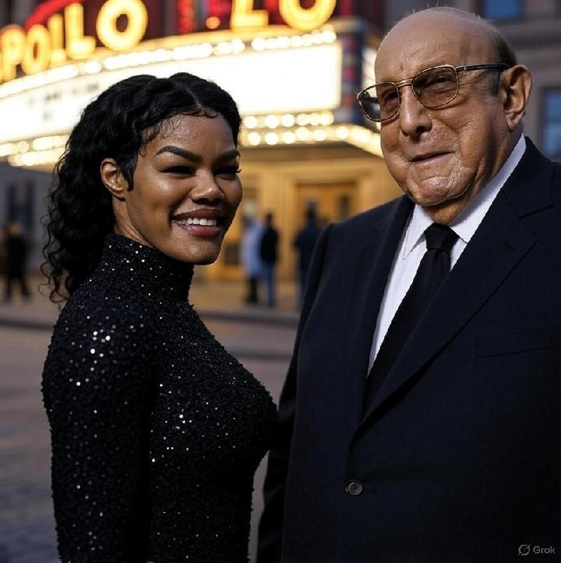 Apollo Theater to Honor Clive Davis, Teyana Taylor //  Teyana Taylor and Clive Davis in front of Apollo Theater - via Grok AI