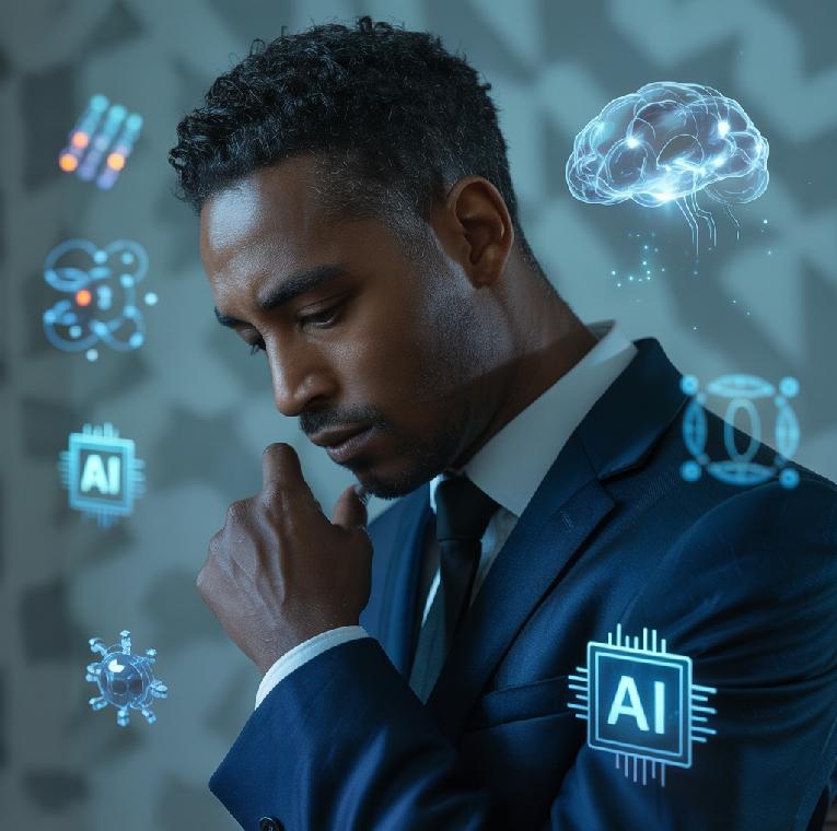 Man in thinking mode with AI - via EURai