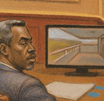 Sean 'Diddy' Combs watches video monitor at his trial - via EURai