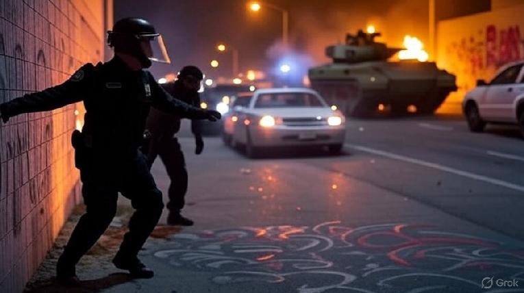 Trump&rsquo;s Chaos in LA Highlights Shared Black/Brown Threats // Chaos in LA as depicted by Grok AI