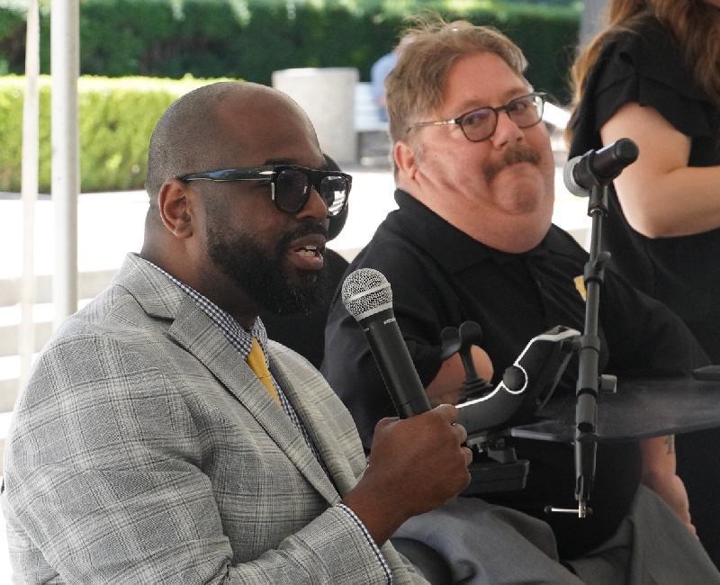 Eric Harris from Disability Rights California, left, and Russell Dawson Rawlings from California Foundation for Independent Living Centers, right, hosted the event at the State Capitol on June 16 CBM photo by Antonio Ray Harvey.jpg