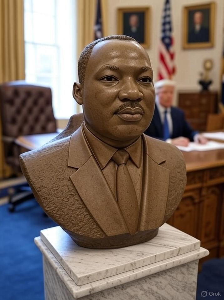 Martin Luther King Jr bust and Trump in Oval Office - via Grok AI
