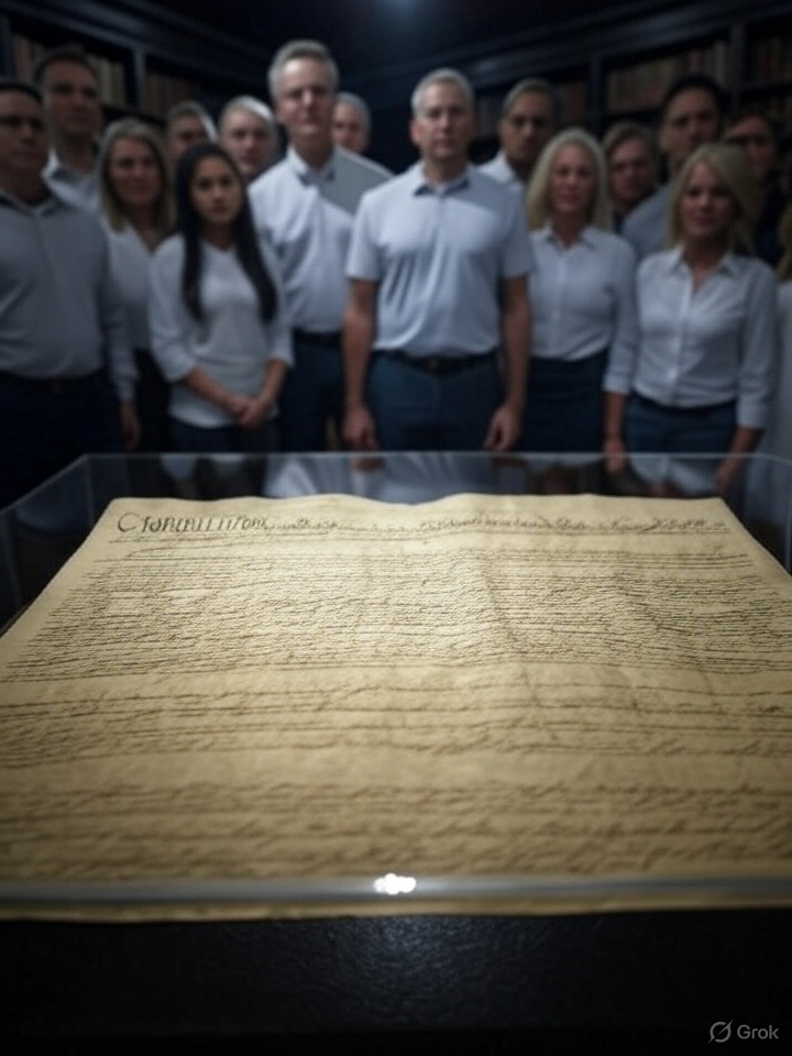  image of the U.S. constitution with white people in the background