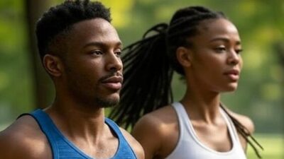 African American Male and Female Jogging - via GrokAI