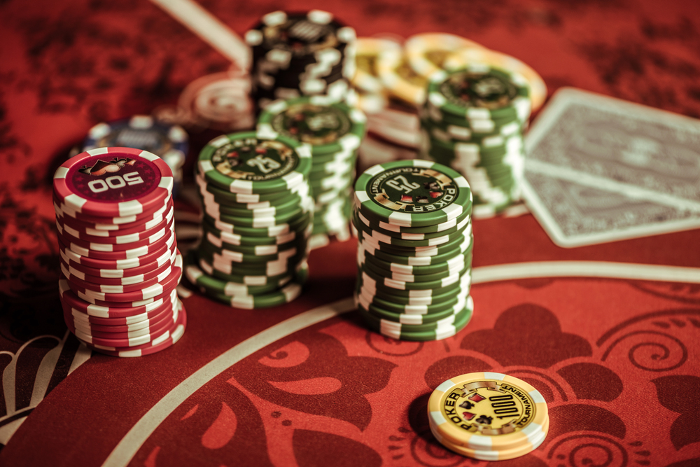 Poker chips on table