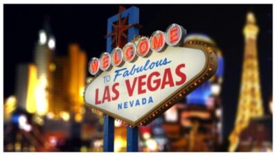 Las Vegas Sign with Vegas Strip in background