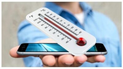 Mobile phone, smartphone, on fire.