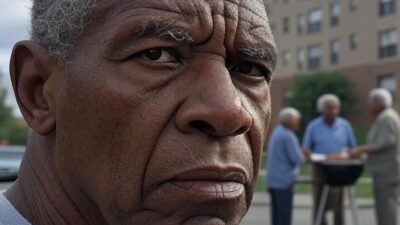 African American Male Senior Citizen (and 3 others in bgrd at bar-b-que) - via GrokAI