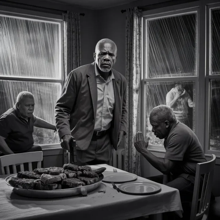 African American Male Senior Citizen (with gun and 2 other men - one seems to be begging him not to shoot) - via eurAI