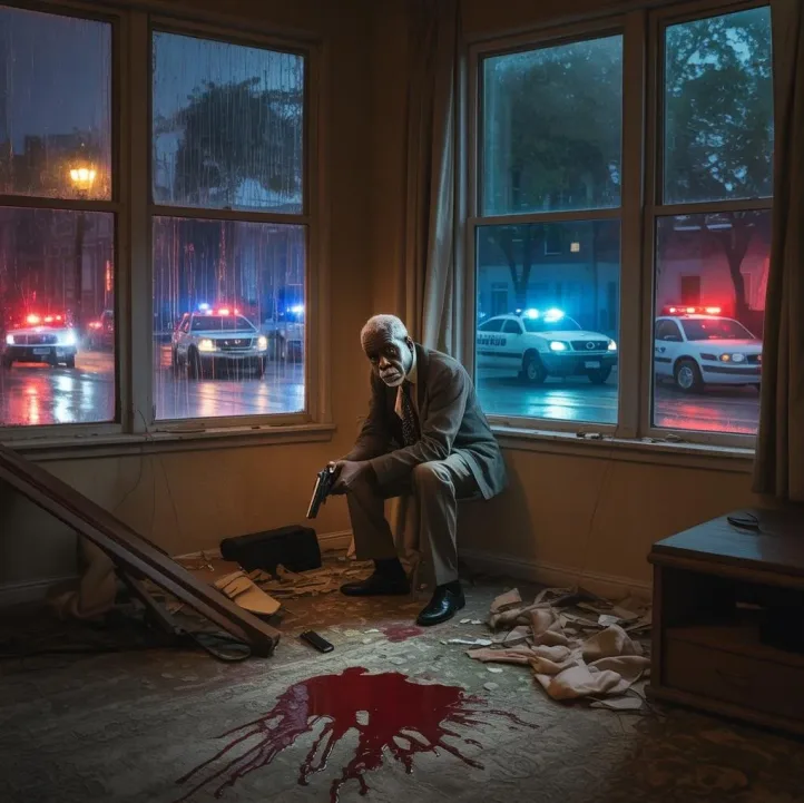 African American Male Senior Citizen (with gun and blood on floor after shooting) - via eurAI