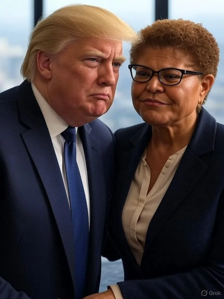 Donald Trump and Karen Bass - via GrokAI
