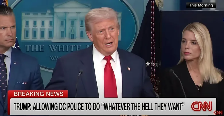 Donald Trump (flanked by Pete Hegseth and Pam Bondi) - screenshot