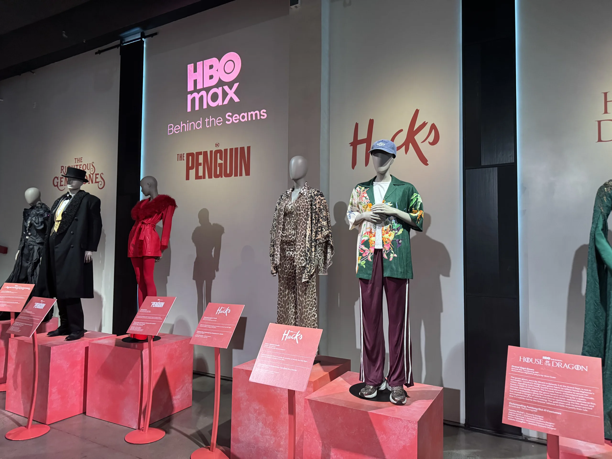 Costumes from "The Righteous Gemstones," "The Penguin," "Hacks," and "House of the Dragon" on display at the HBO Max &ldquo;Behind the Seams&rdquo; Emmy event.
