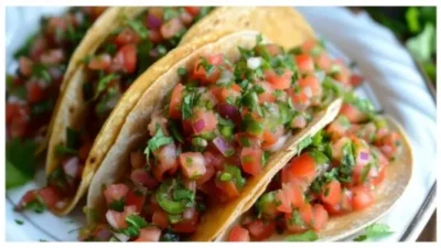 Tasty fresh tacos with vegetables