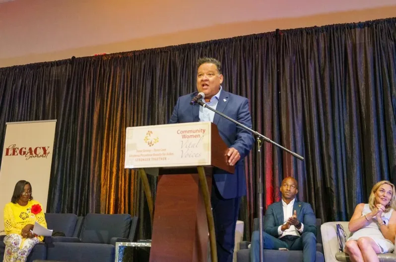 Pasadena Mayor, Victor Gordo, offers a message of inclusivity from the podium at the Pasadena Hilton, Pasadena, CA. Saturday, Aug 2, 2025 - Photo by Solomon O. Smith