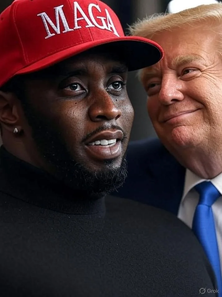 Sean Diddy Combs (wearing MAGA cap) and Donald Trump - via GrokAI