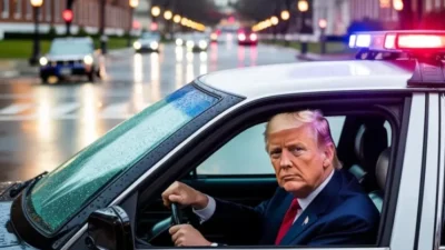 Trump patrolling the streets of DC in a police car - via eurAI
