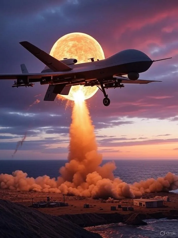Drone launches missile at UFO - via GrokAI