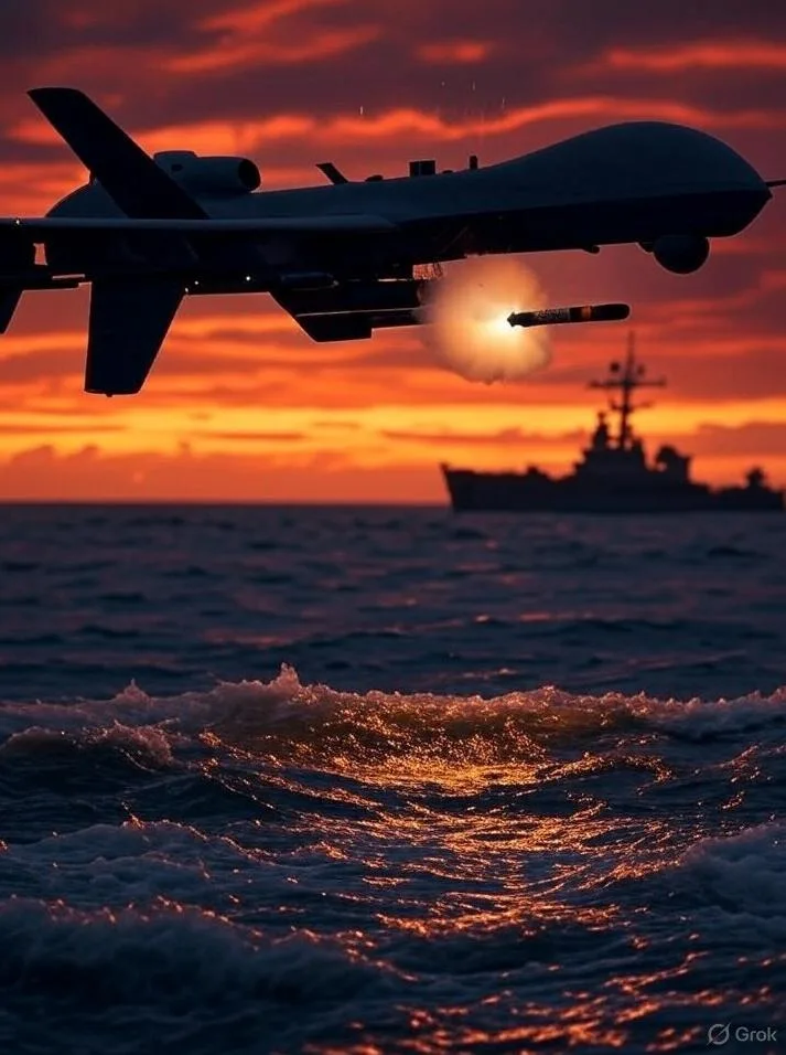 Drone launches missile at UFO - via GrokAI
