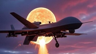 Drone launches missile at UFO - via GrokAI