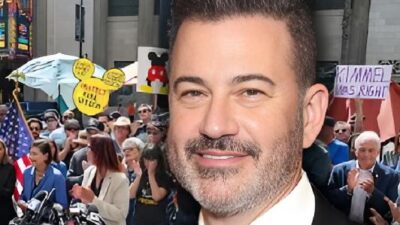 Jimmy Kimmel and crowd in front of El Capitan theater - screenshot