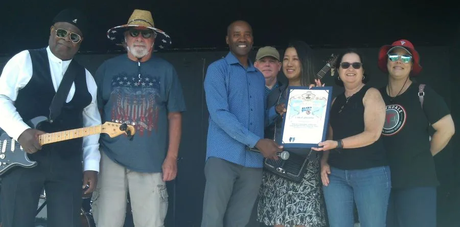 Presentation to Lawndale Mayor Robert Pullen-Miles with Lawndale elected officials: Photo Credit, Ricky Richardson