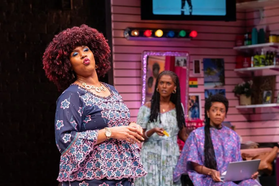 JAJA&rsquo;S AFRICAN HAIR BRAIDING. Photo by Javier Vasquez/Center Theatre Group. L&mdash;R: Claudia Logan, Bisserat Tseggai, and Mia Ellis in JAJA&rsquo;S AFRICAN HAIR BRAIDING at the Mark Taper Forum. Photo by Javier Vasquez/Center Theatre Group.