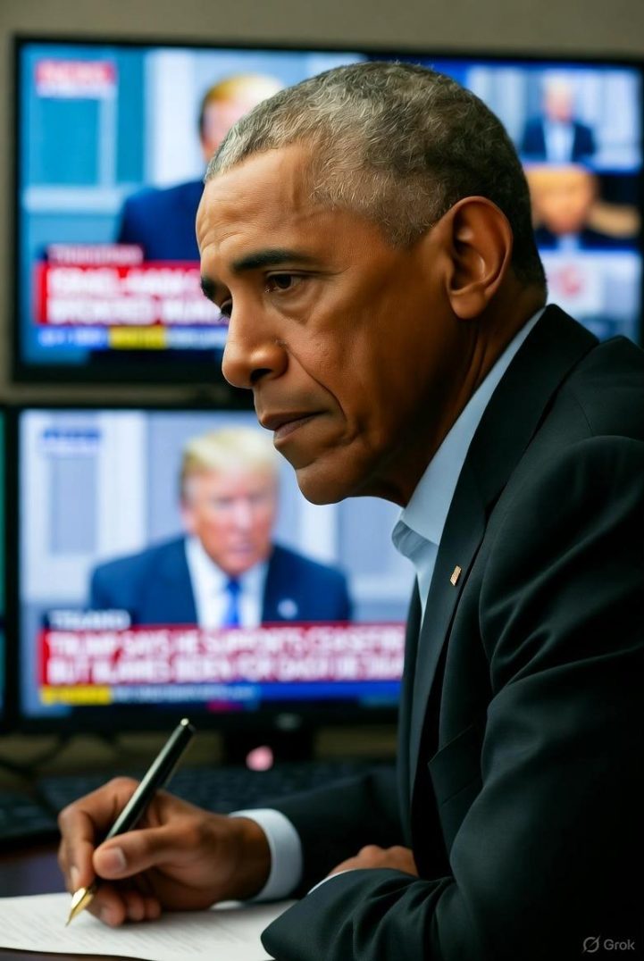 Barack Obama in a quiet setting, writing or preparing a speech - via GrokAI