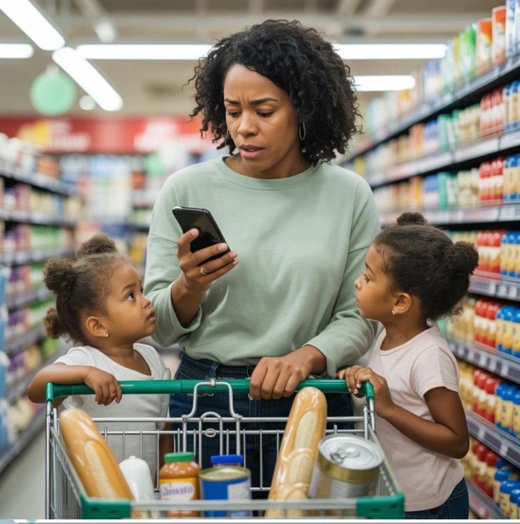 Frustrated single mom and 2 kids shopping (no SNAP-EBT) - via eurAI