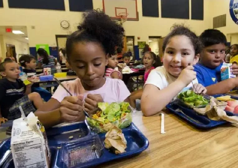 Grade School Kids Eating Lunch