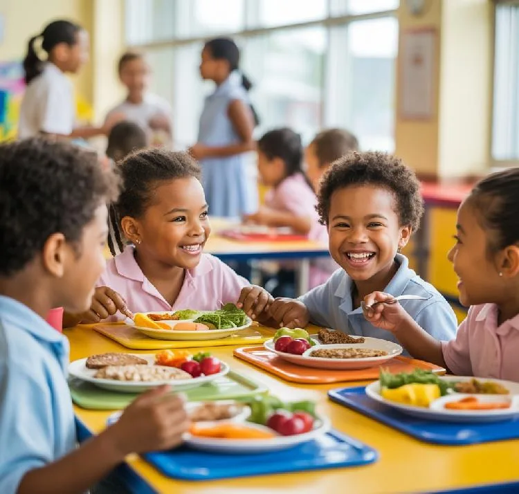 Grade School Kids Eating Lunch - via eurAI