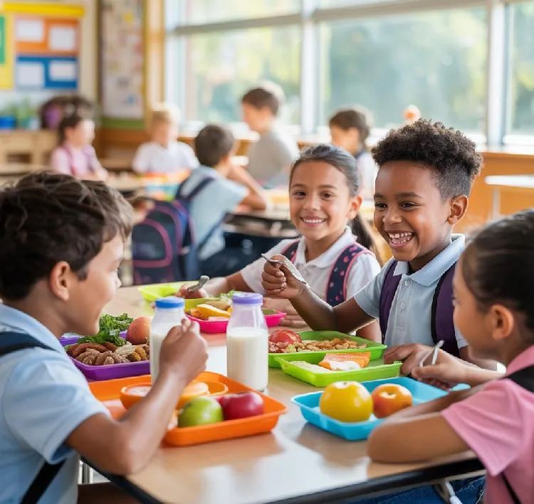 Grade School Kids Eating Lunch - via eurAI