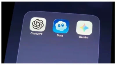 Sora, ChatGPT and Gemini AI app on screen stock photo