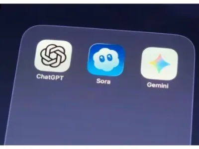 Sora, ChatGPT and Gemini AI app on screen stock photo