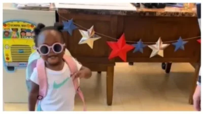 TikTok screenshot of toddler following her Spanish teacher