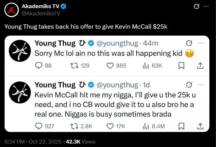 Young Thug offers Kevin McCall money