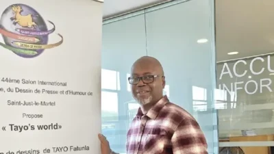TAYO with his exhibit at Limoges Airport