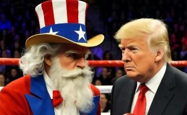 Trump boxing Uncle Sam - via GrokAI