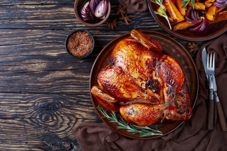 Roasted chicken with grilled pumpkin slices