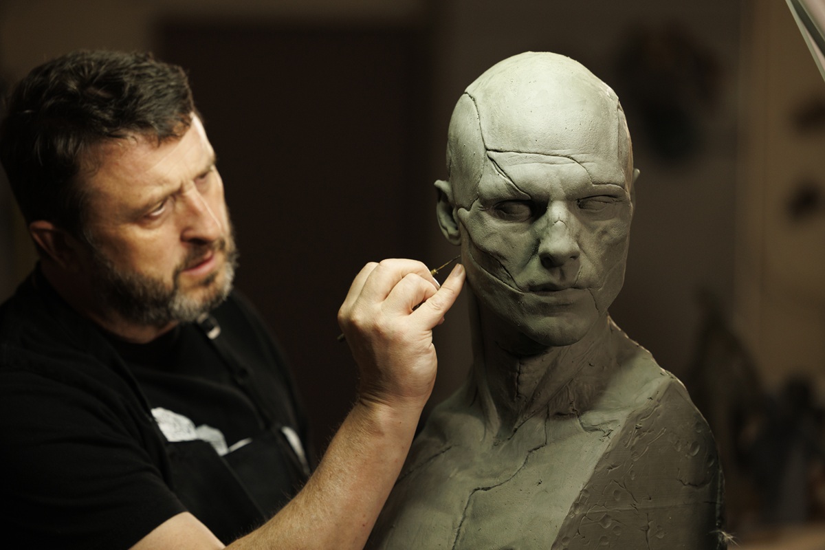 FRANKENSTEIN. Prosthetic Makeup Effects Dept. Head Mike Hill creating The Creature for Frankenstein. Cr. John P. Johnson/Netflix &copy; 2025.