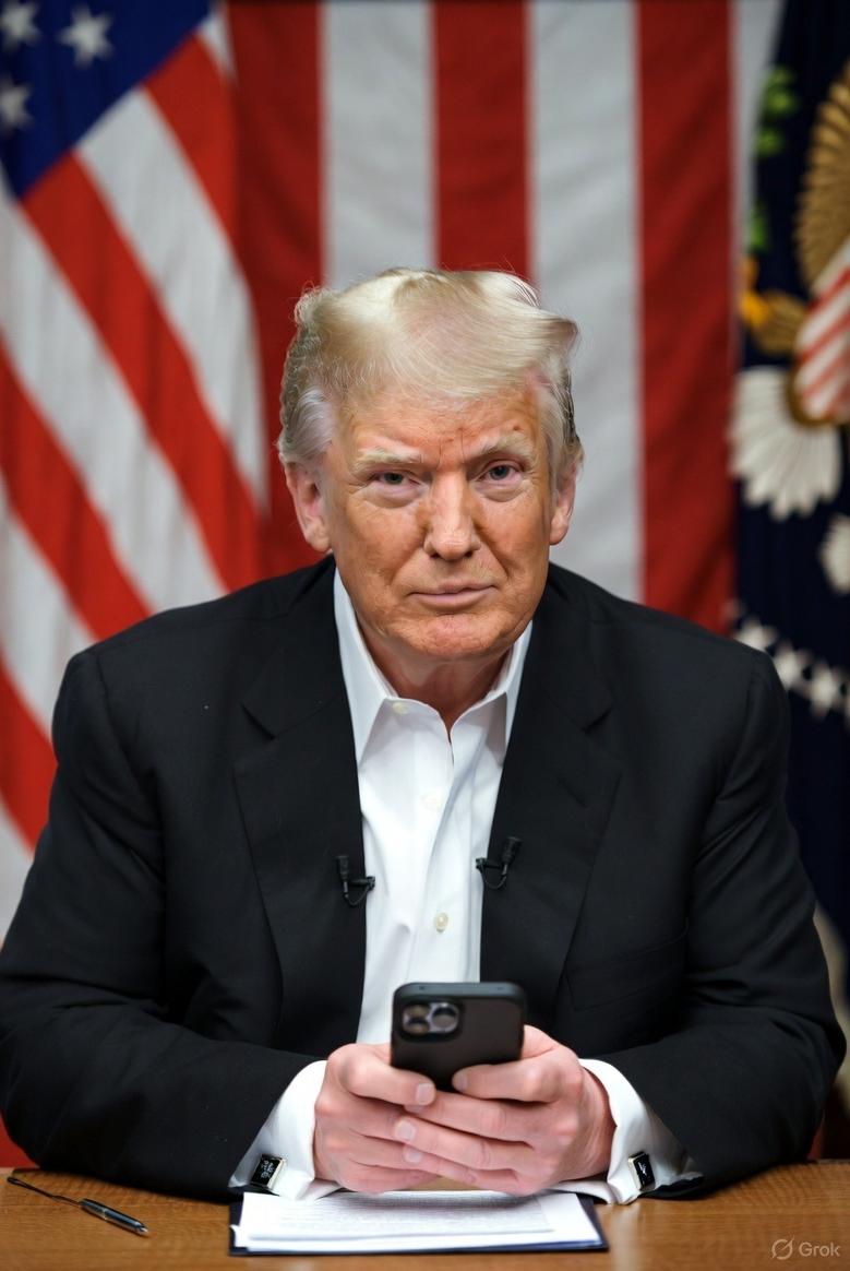 A stern-looking Donald Trump - via GrokAI