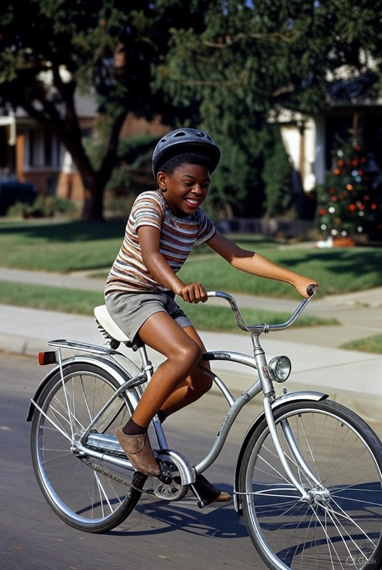 African American boy riding bike - via GrokAI
