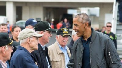Barack Obama surprises and greets Vietnan, Korea, WW2 Vets - via GrokAI