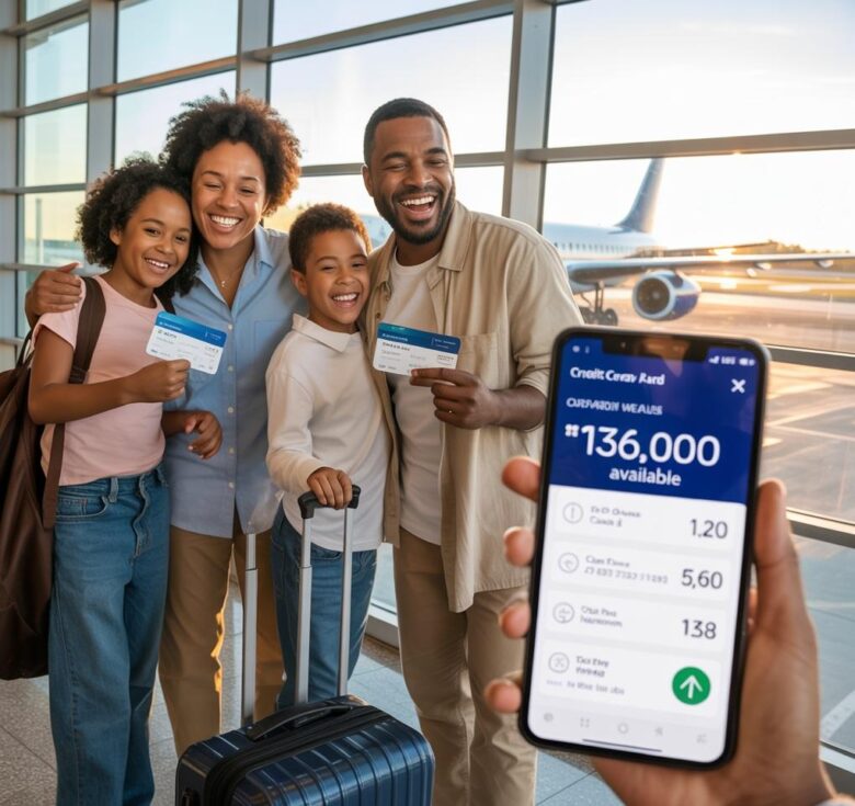 Family at airport (with phone app showing travel milage) - via eurAI