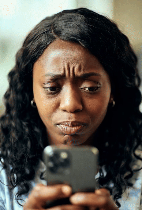 Concerned Black woman on phone