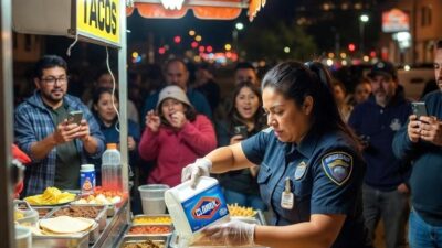 Denver Food Inspector pouring bleach on street food - via GrokAI