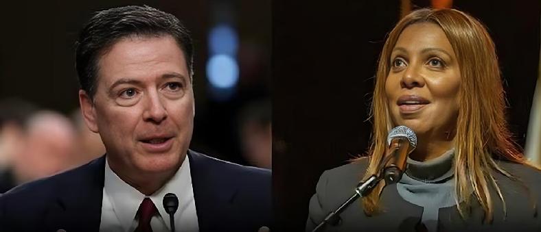 James Comey and Letitia James - via YouTube screenshot