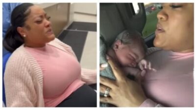 Mercedes Wells give birth on the side of the road